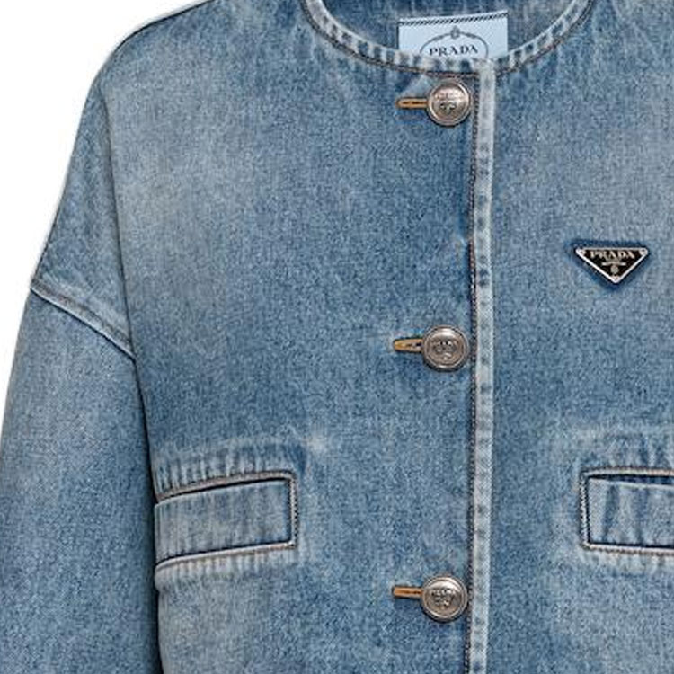 Sizing (W) Prada 丹寧腰帶三角形標誌外套 GFB297-12O0-F0BAU-S-222