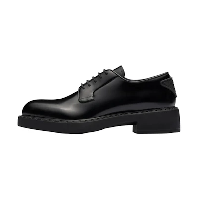 (W) Prada Derby 50mm Shoes Black Brushed Leather