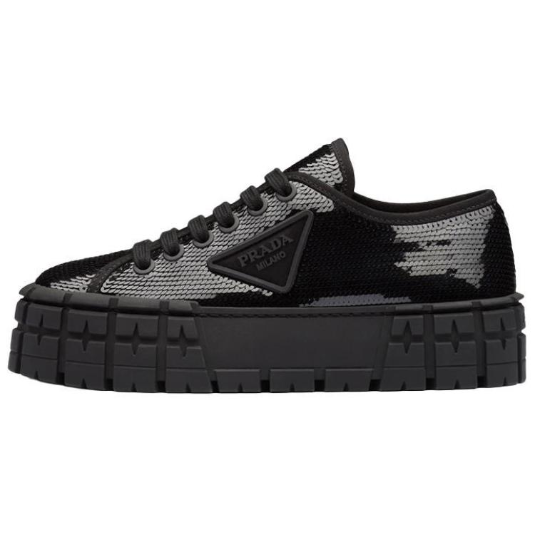 (W) Prada Double wheel sequin sneakers 'Black'