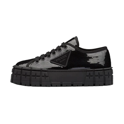(W) Prada Double wheel sequin sneakers 'Black'