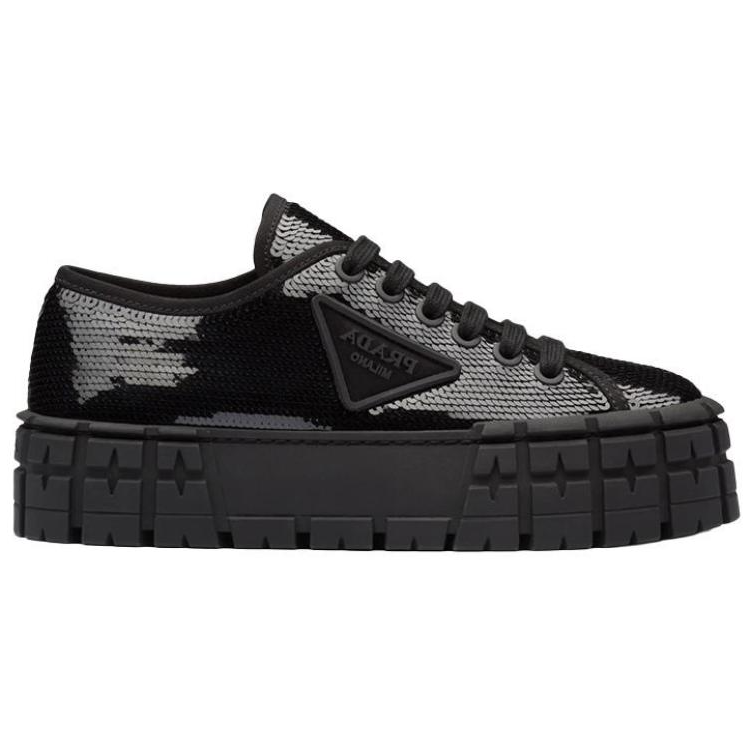(W) Prada Double wheel sequin sneakers 'Black' 圖 2