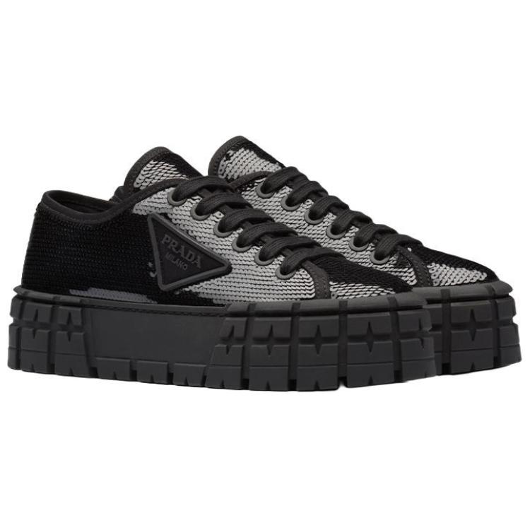 (W) Prada Double wheel sequin sneakers 'Black' 圖 3