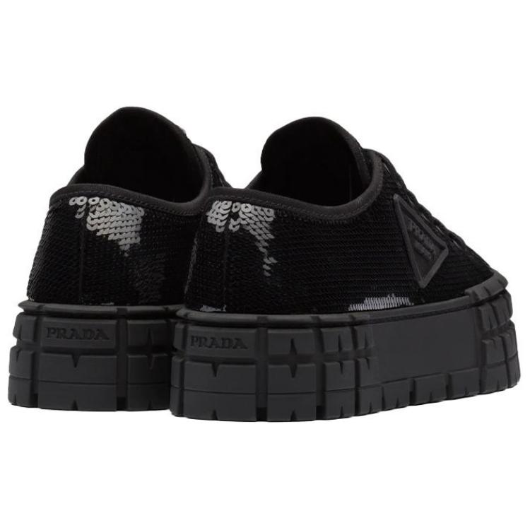 (W) Prada Double wheel sequin sneakers 'Black' 圖 4