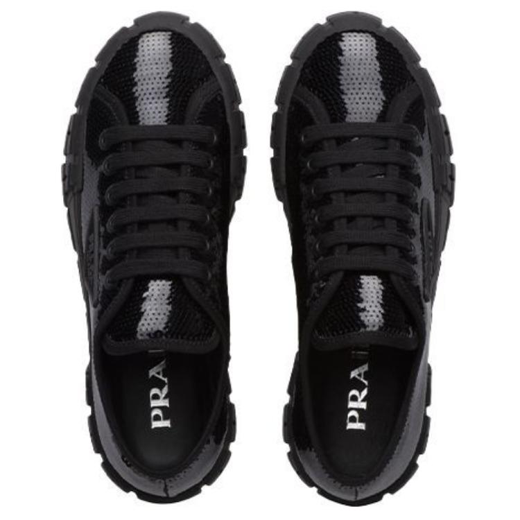 (W) Prada Double wheel sequin sneakers 'Black' 圖 5