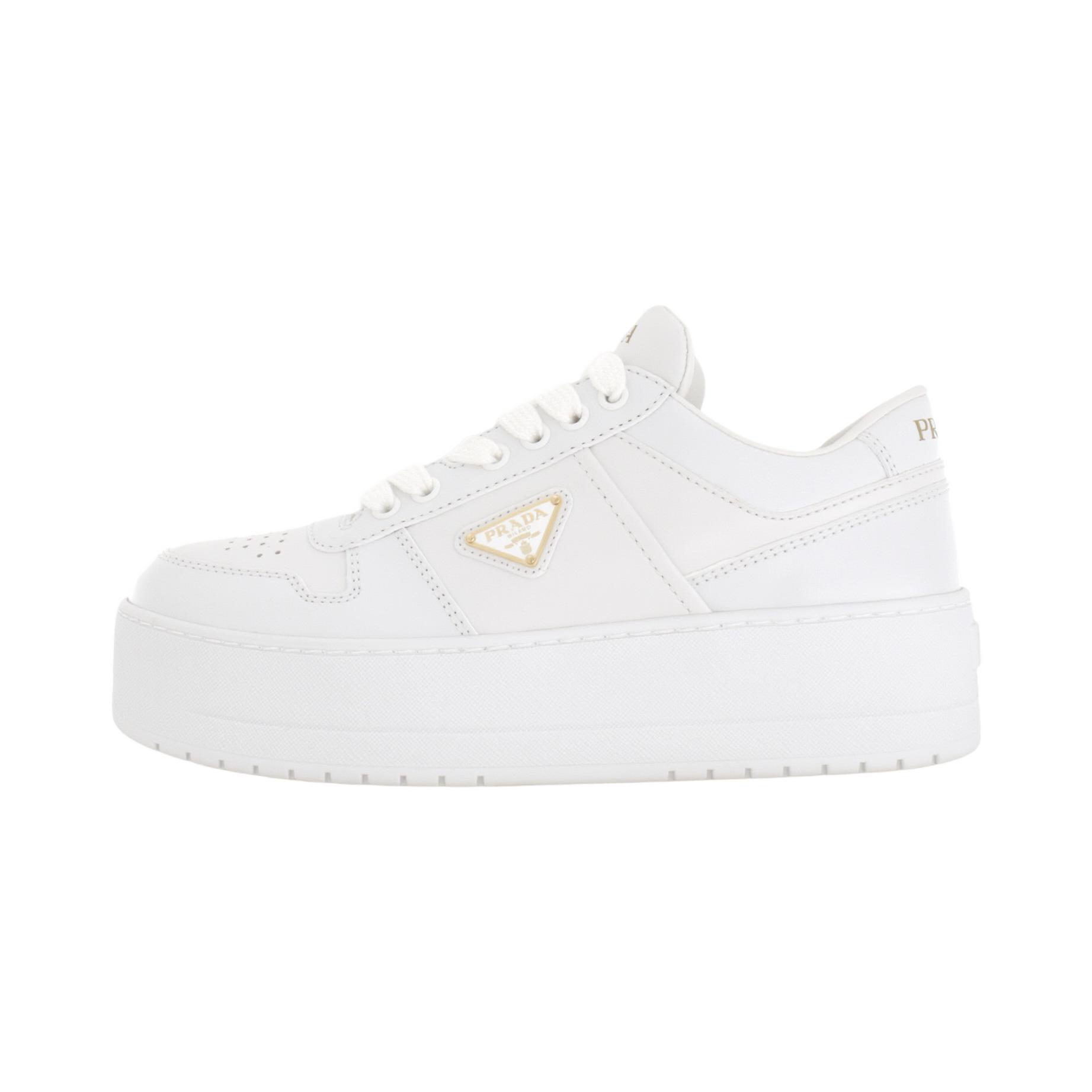 (Women) PRADA Downtown Bold Platform Sneakers White Calfskin Lace-Up Low-Top Shoes 1E792M_3LPH_F0009_F_D05