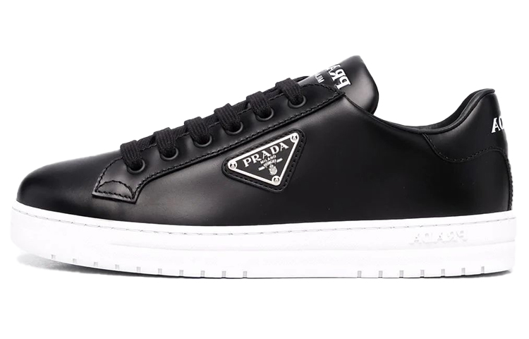 (W) Prada Downtown Brushed Leather Sneakers 'Black White'
