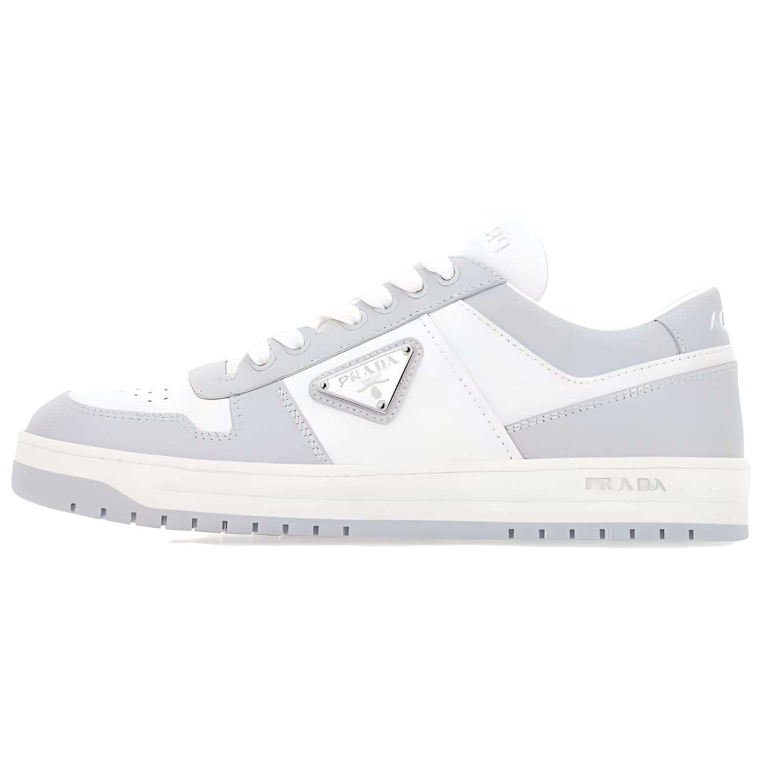 Buy PRADA 皮革 低帮 系带 時尚板鞋 女款 白灰