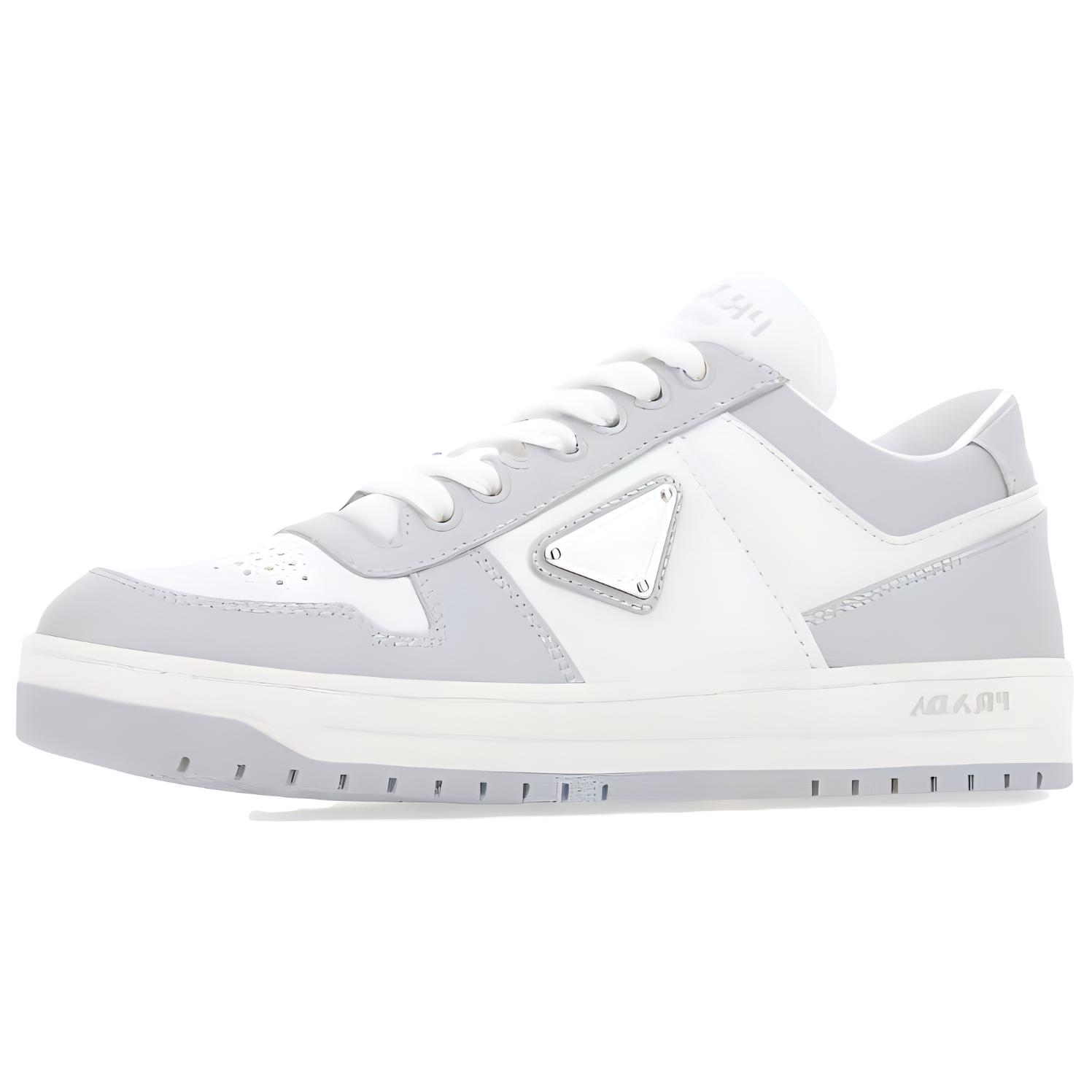 Lookbook PRADA 皮革 低帮 系带 時尚板鞋 女款 白灰