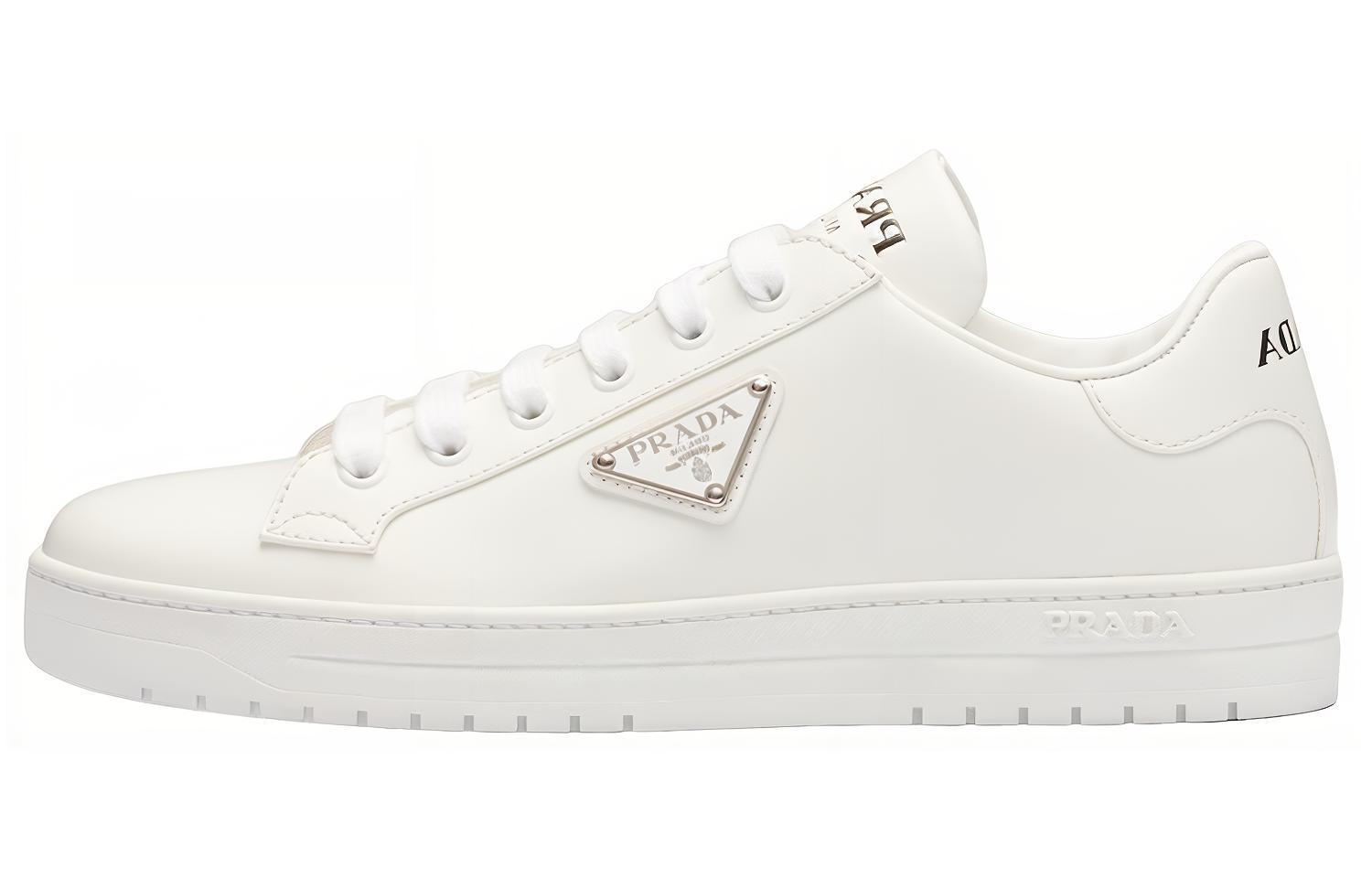 (Women) Prada Downtown Low Top Sneakers Leather White Silver 1E904M_B4L_F0009_F_030