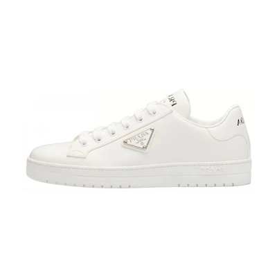 (W) Prada Downtown Low Top Sneakers Leather White Silver