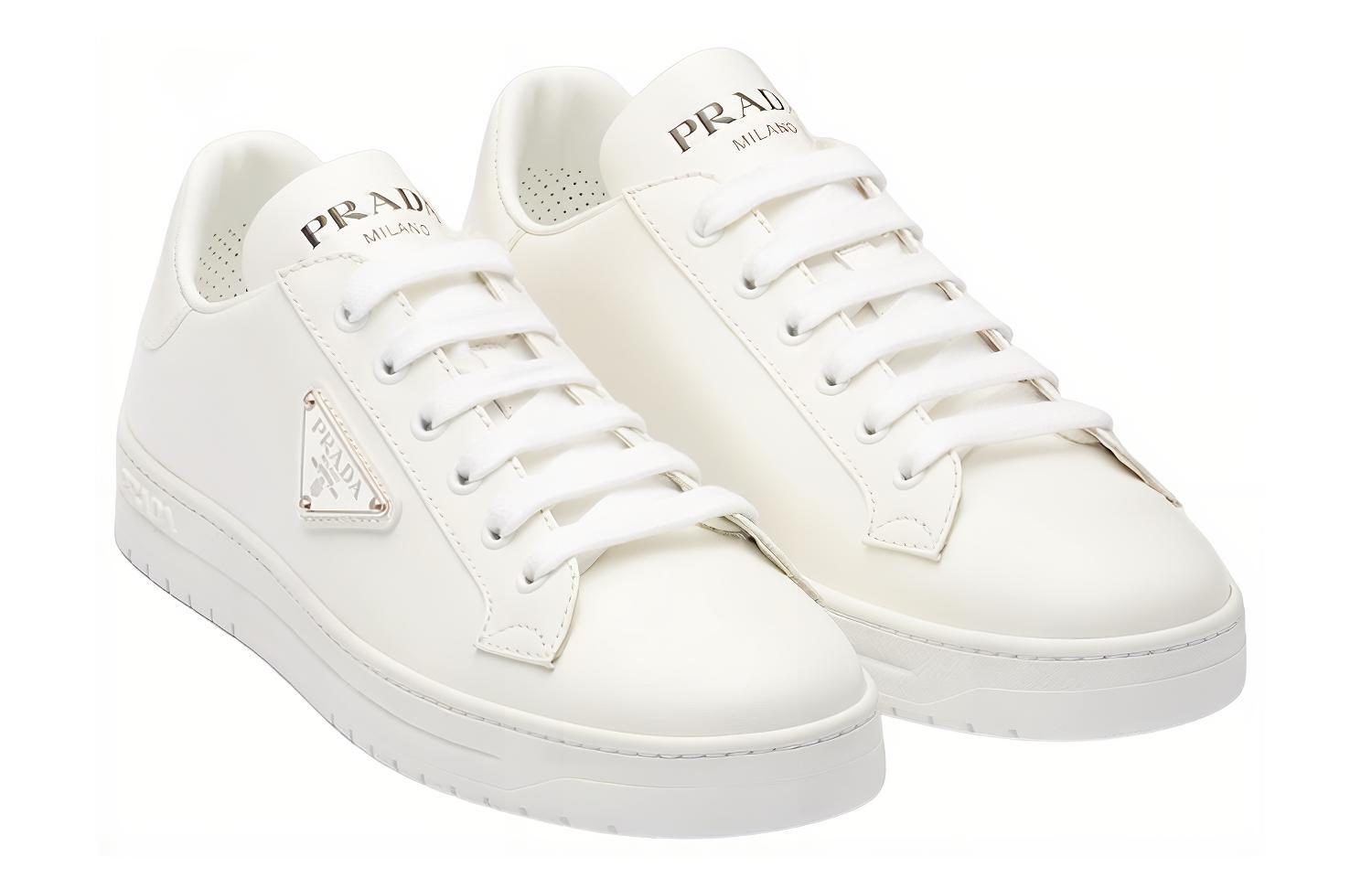 Order 普拉達 普拉達Downtown皮革徽標低幫時尚板鞋 女款 白色