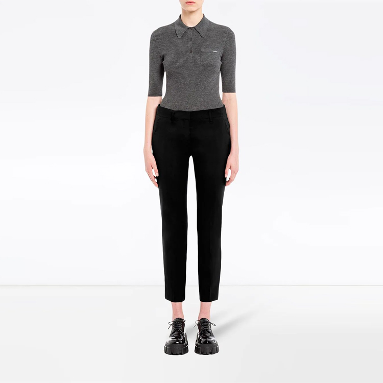 Lookbook (Women) PRADA Elastic Waist Cropped Casual Pants Black P2469S111F62-F0002