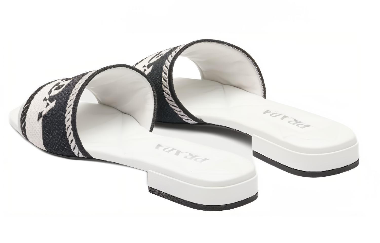(W) Prada Embroidered Fabric Slide White 'Versatile Fashion' 圖 4