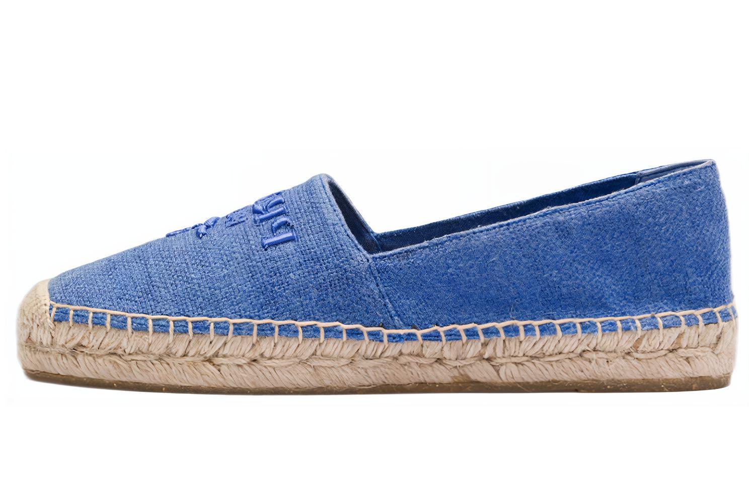 (W) Prada Embroidered Logo Linen Sole Shoes 'Light Blue'