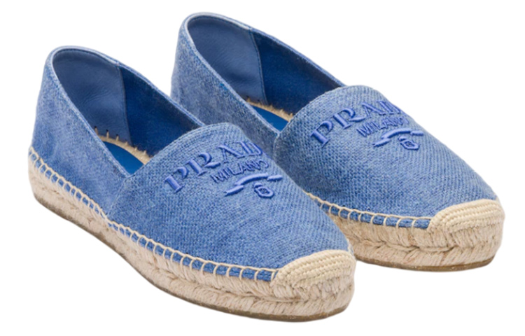 (W) Prada Embroidered Logo Linen Sole Shoes 'Light Blue' 圖 3