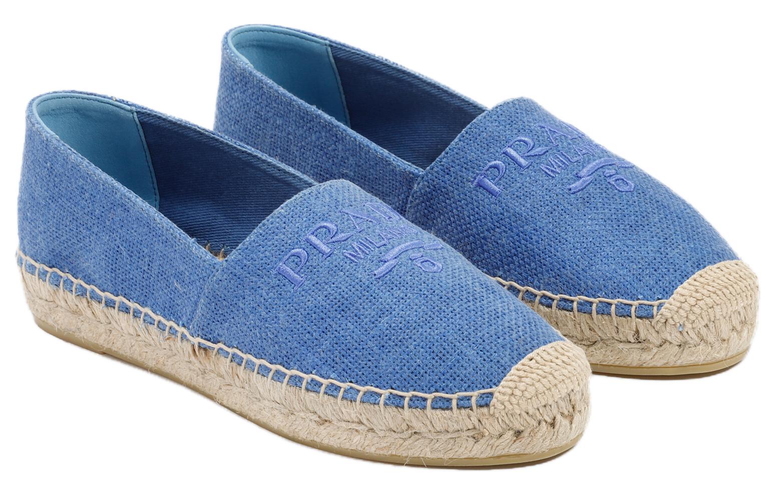 (W) Prada Embroidered Logo Linen Sole Shoes 'Light Blue' 圖 4