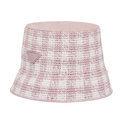 (Women) PRADA Embroidered Logo Pink Bucket Hat for Women. 1HC137_2CLW_F0E18