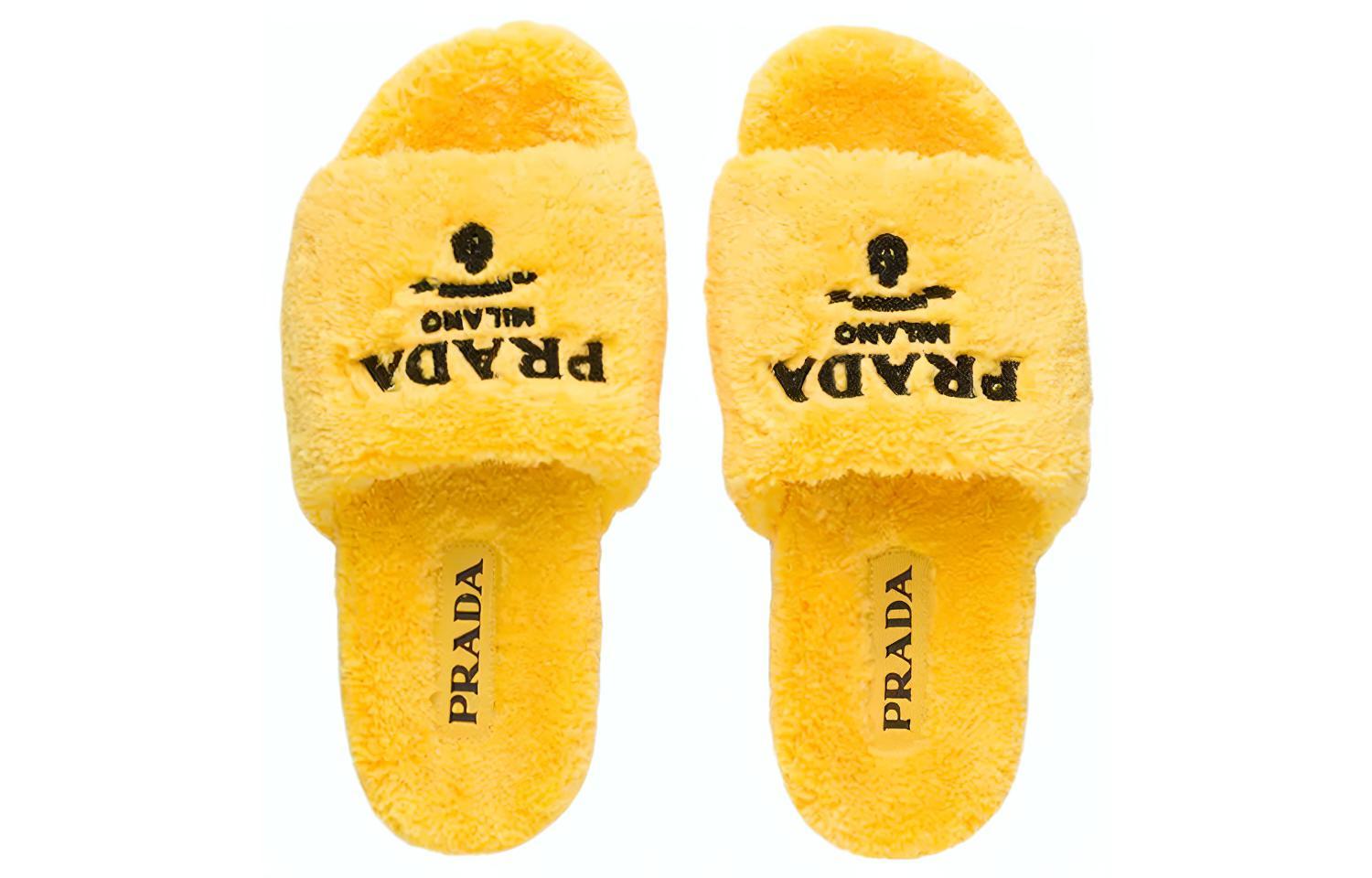 (W) Prada Embroidered Logo Slippers 'Yellow' 圖 5