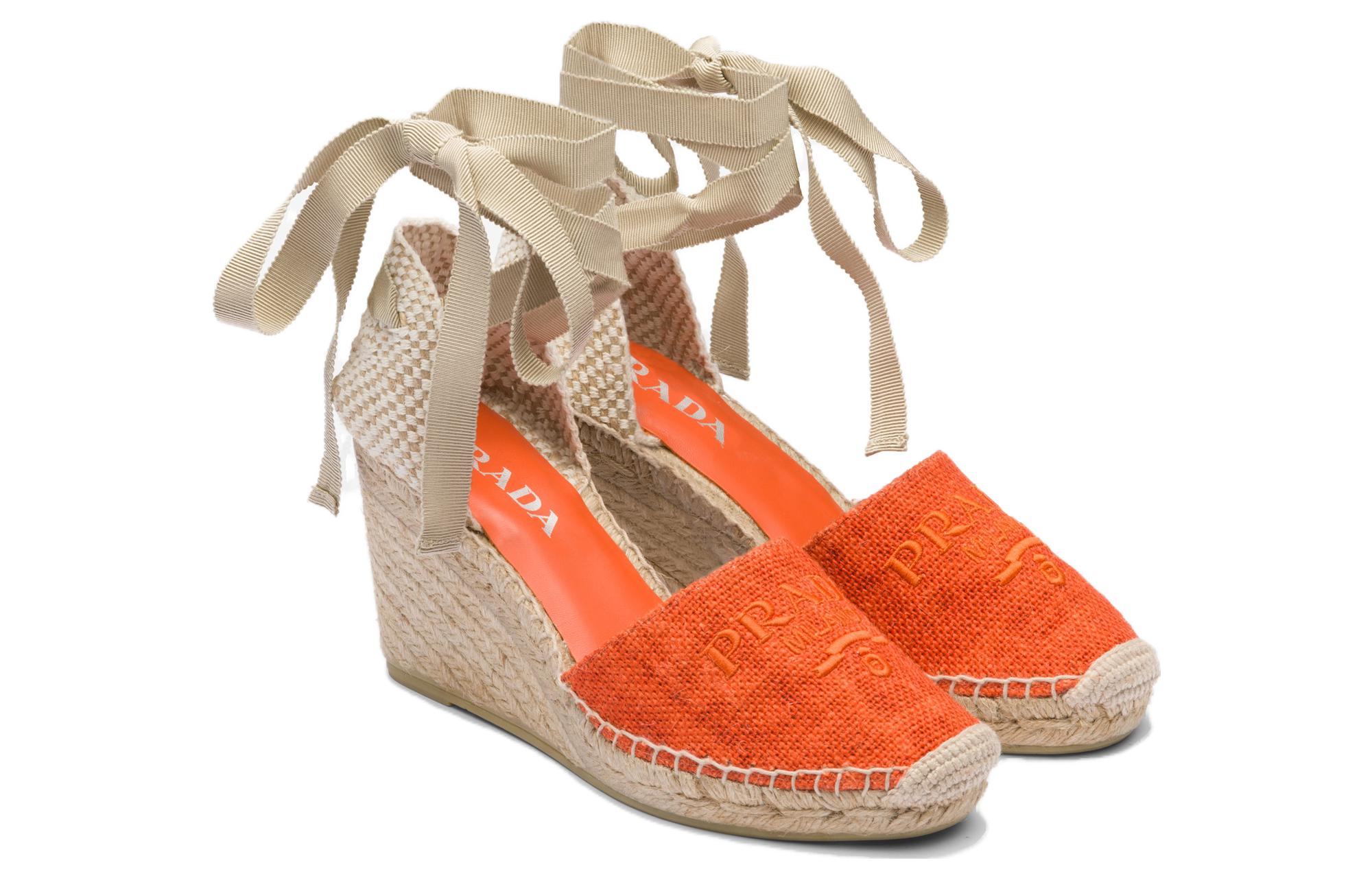 Order (W) Prada Tumit Tinggi Baji Berlogo Sulaman 'Oren' 1IZ045_376_F0049_F_090