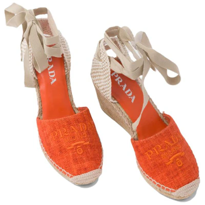 (W) Prada Tacchi Alti Zeppa Logo Ricamato ''Arancione'' 1IZ045_376_F0049_F_090 Lookbook (W) Prada Tacchi Alti Zeppa Logo Ricamato ''Arancione'' 1IZ045_376_F0049_F_090