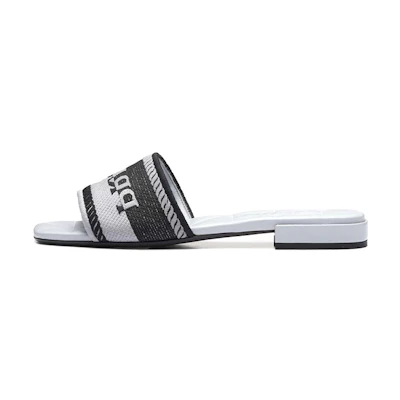 (W) Prada Embroidered Open-Toe Black Blue 'Fashion Slide'