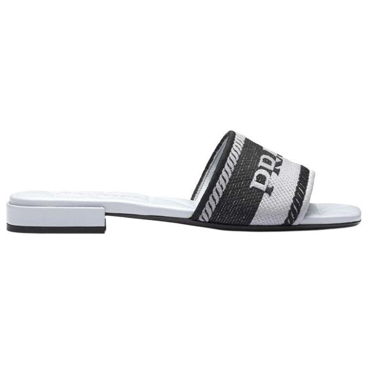 (W) Prada Embroidered Open-Toe Black Blue 'Fashion Slide' 圖 2