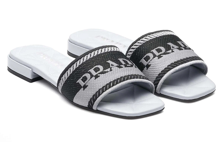 (W) Prada Embroidered Open-Toe Black Blue 'Fashion Slide' 圖 3