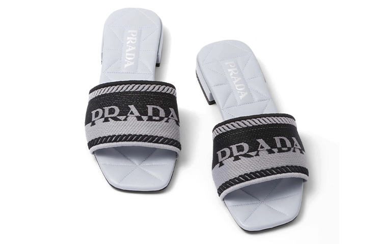 (W) Prada Embroidered Open-Toe Black Blue 'Fashion Slide' 圖 4