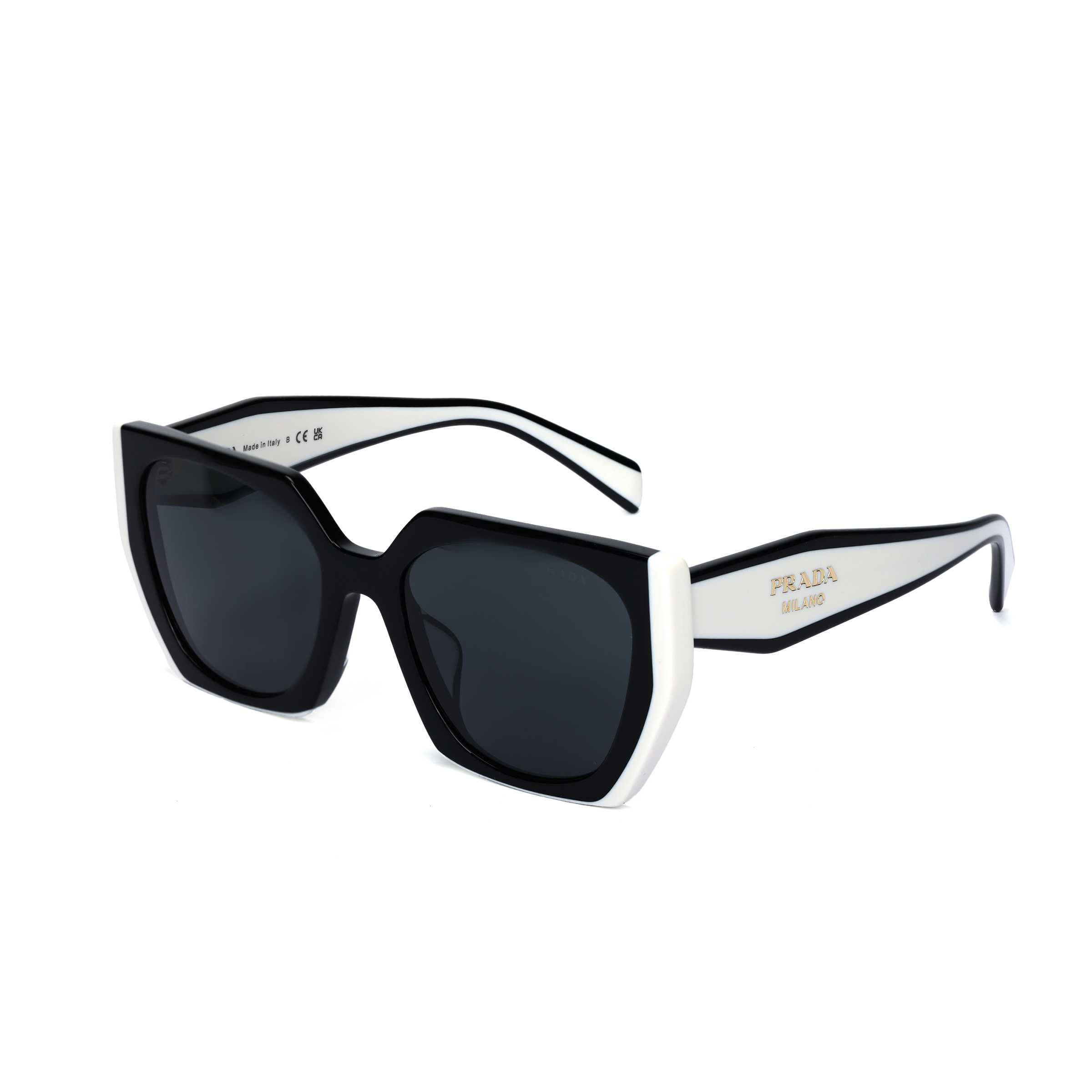 (Women) PRADA Eyewear Irregular Black Sunglasses with Letter Decorated Temples SPR15WF-09Q-5S0