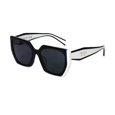 (Women) PRADA Eyewear Irregular Black Sunglasses with Letter Decorated Temples SPR15WF-09Q-5S0
