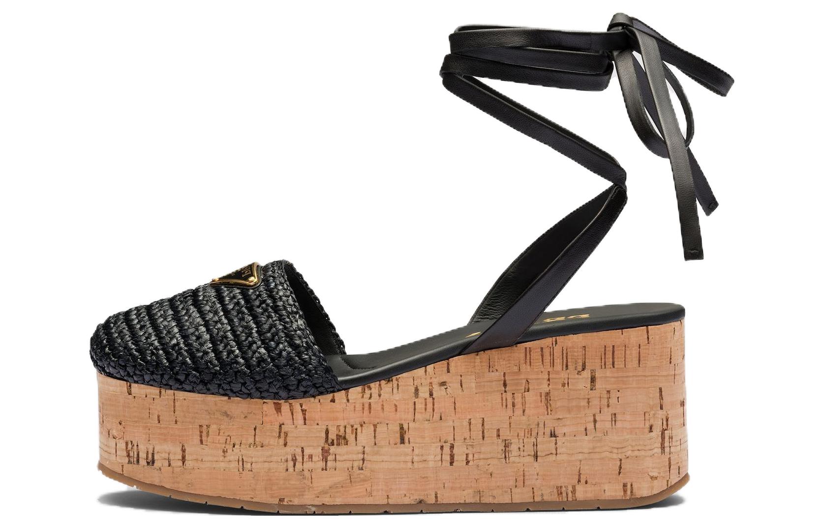 (Women) Prada Fabric Buckle Round Toe Wedge 'Fashion Sandal Black' 1XZ760_70N_F0002_F_075