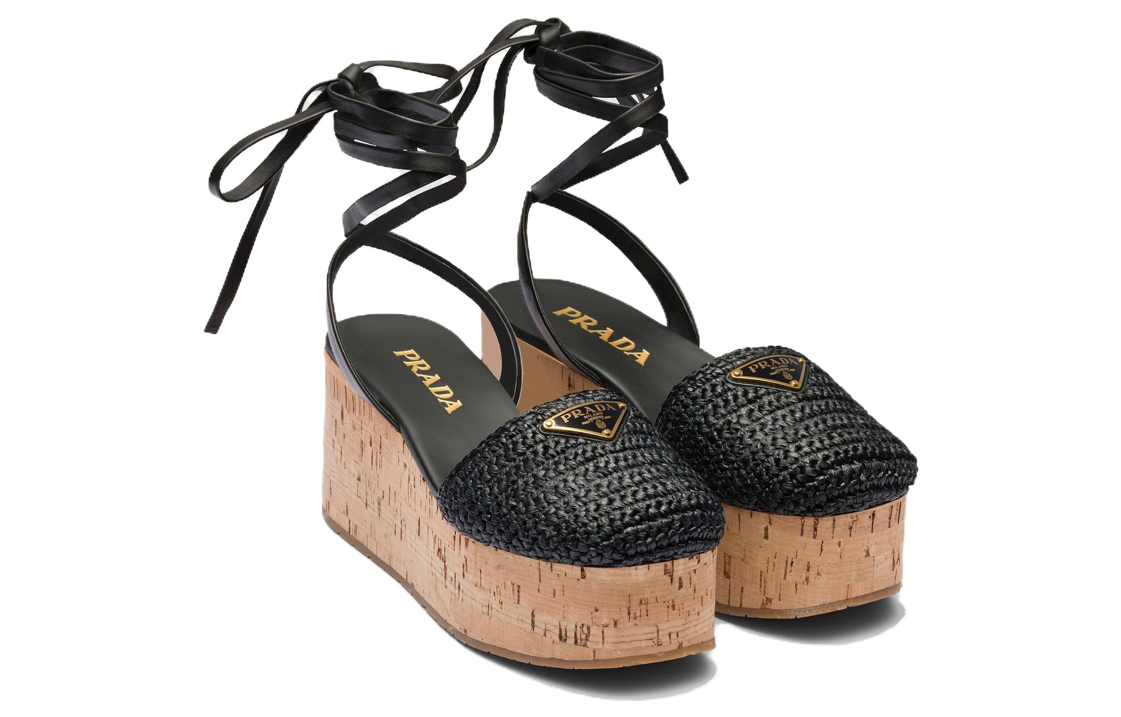 Order (W) Prada Sandalia Negra de Cuña con Hebilla y Punta Redonda 'Moda' 1XZ760_70N_F0002_F_075