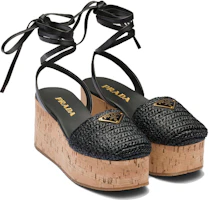 Order PRADA 錦織布料扣環圓頭坡跟 時尚涼拖 7.5cm 女款 黑色