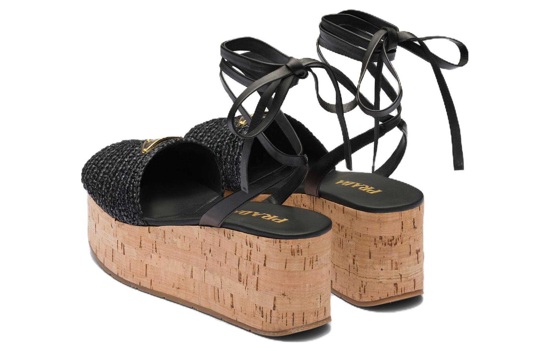 Shop (Women) Prada Fabric Buckle Round Toe Wedge 'Fashion Sandal Black' 1XZ760_70N_F0002_F_075