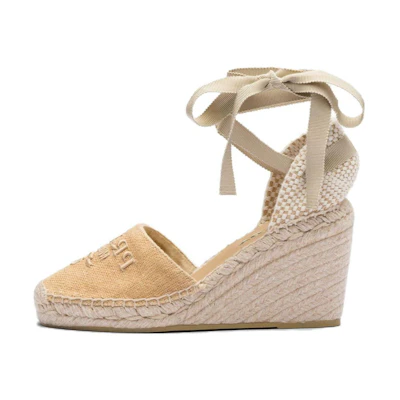 (W) Prada Fabric Lace-Up Round Toe Fashion 'Wedge High Heel 9cm Light Brown'