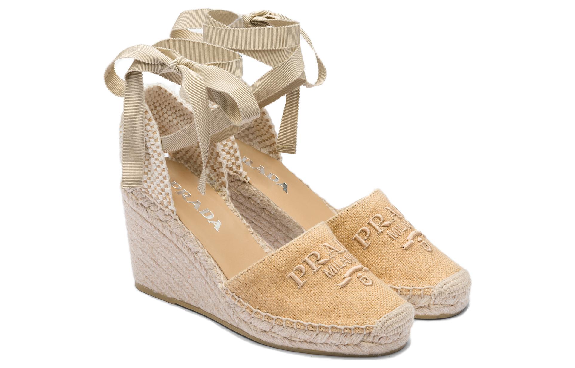 Order (W) Prada Stoffen Veterschoen Hoge Hakken 9cm Lichtbruin Wedge Schoenen 1IZ045_376_F0ESE_F_090