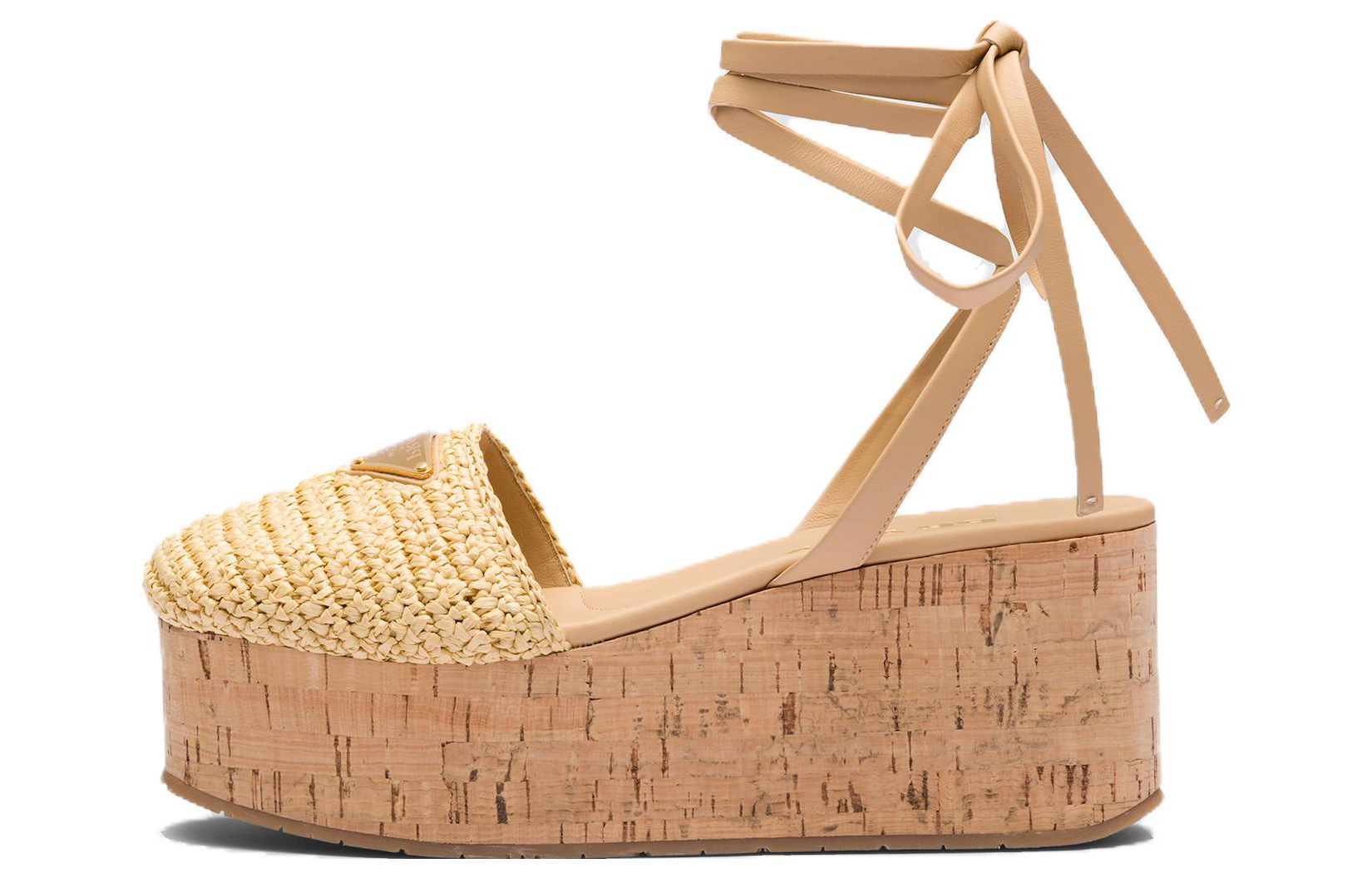 (W) Prada Fabric Lace-Up Round Toe Fashion Slide 'Beige'