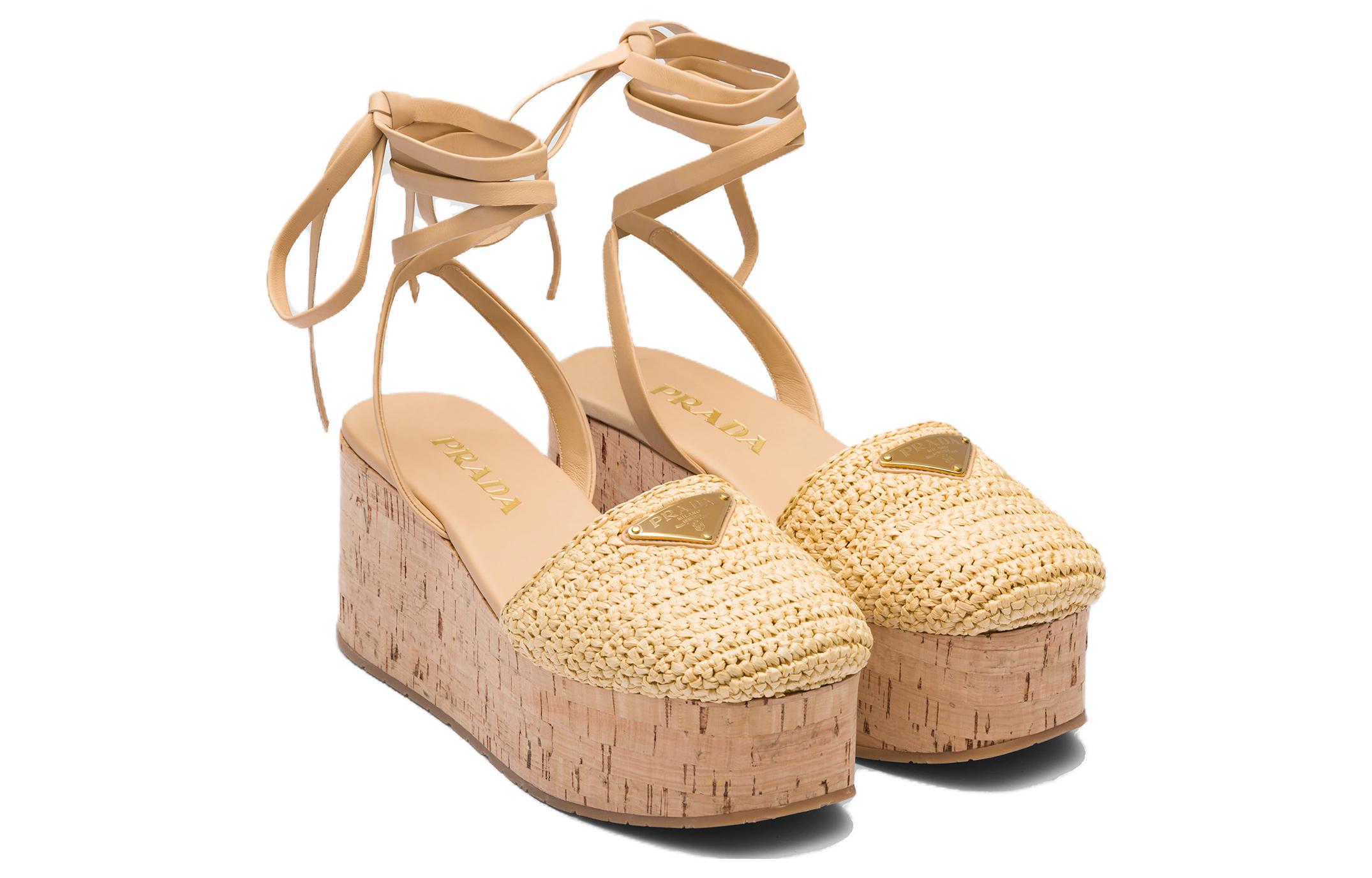 (W) Prada Fabric Lace-Up Round Toe Fashion Slide 'Beige' 圖 2