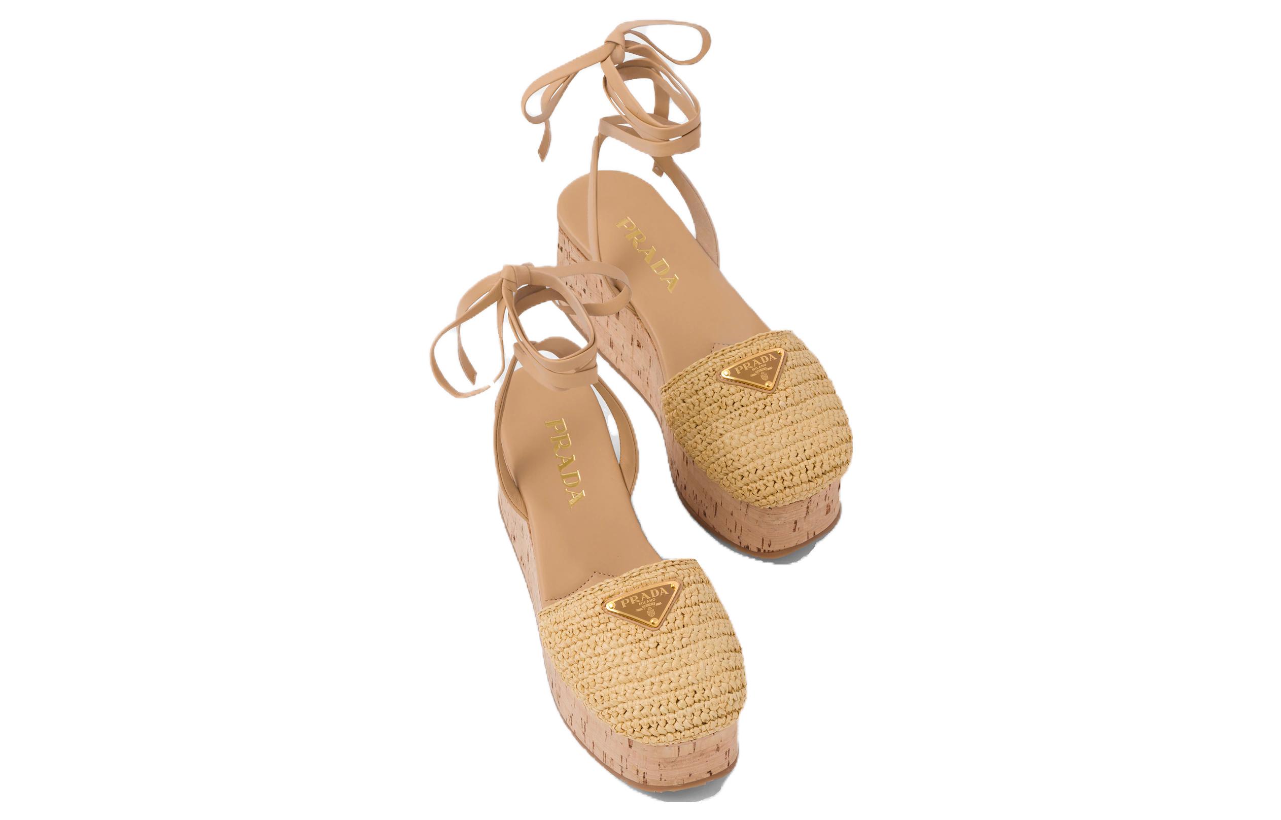 (W) Prada Fabric Lace-Up Round Toe Fashion Slide 'Beige' 圖 3