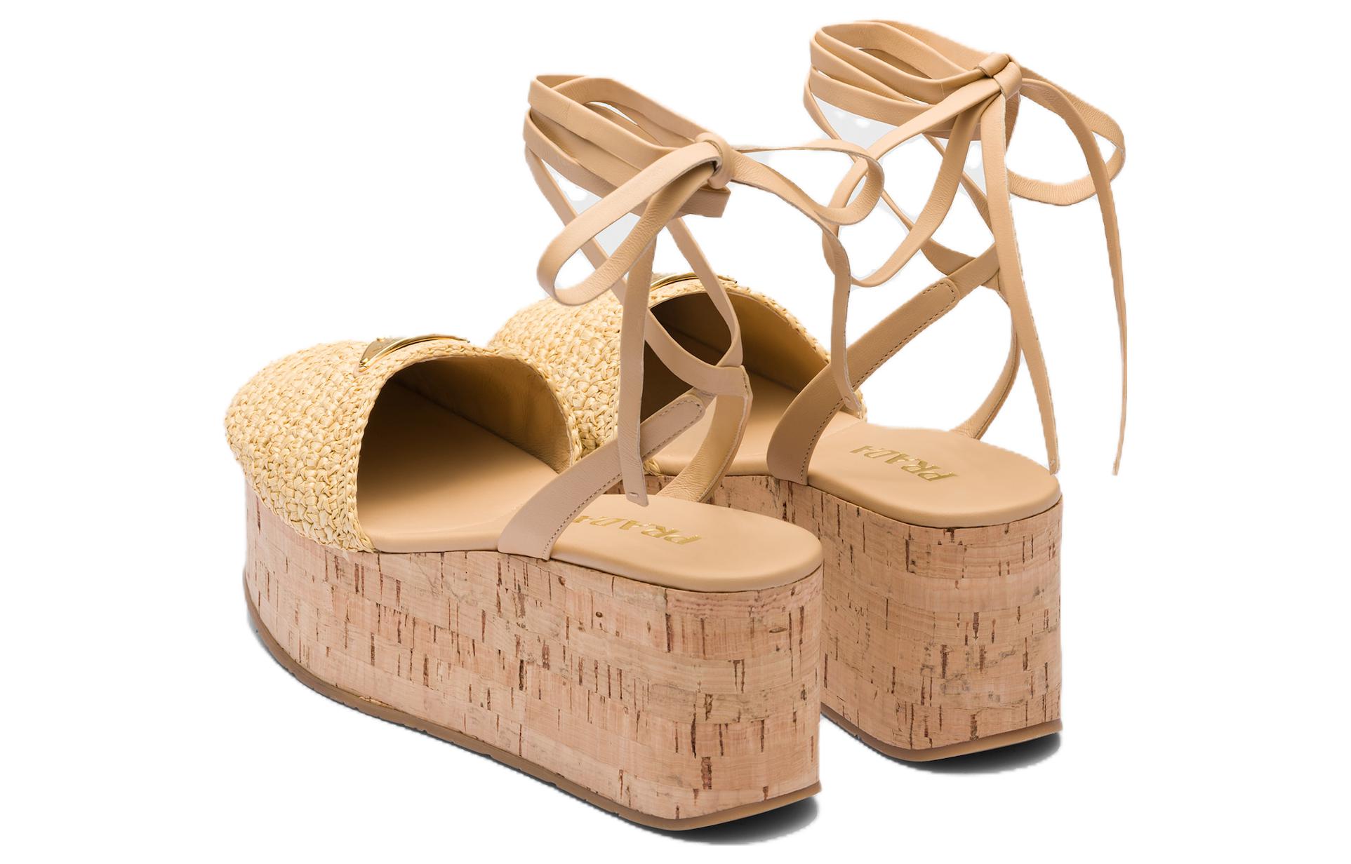 (W) Prada Fabric Lace-Up Round Toe Fashion Slide 'Beige' 圖 4