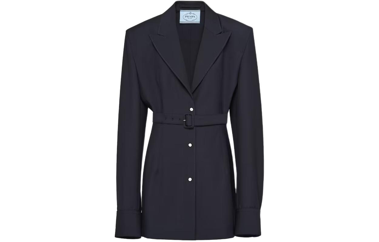 (Women) Prada Fashion Long-Sleeve Single-Breasted Jacket Navy Blue P565OH-1P3Z-F0008-S-OOO