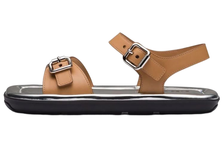 (Women) Prada Flat Buckle Fashion Sandals 'Leather Square Toe Brown' 1X849M_248_F0P9G_F_D020