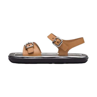 (W) Prada Flat Buckle Fashion Sandals 'Leather Square Toe Brown'