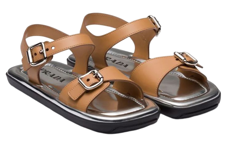 Order (W) Prada Platte Gesp Sandalen ''Leren Vierkante Neus Bruin'' 1X849M_248_F0P9G_F_D020