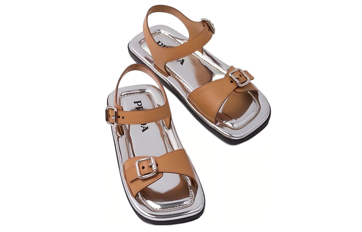 Lookbook (W) Sandalias Planas Prada Hebilla 'Piel Punta Cuadrada Marrón' 1X849M_248_F0P9G_F_D020