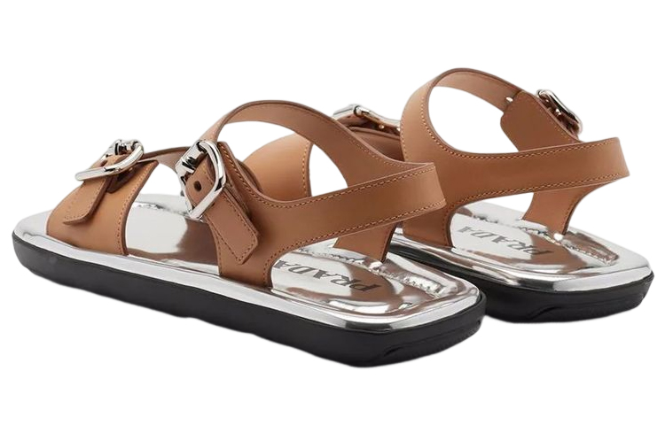 Shop (W) Prada Platte Gesp Sandalen ''Leren Vierkante Neus Bruin'' 1X849M_248_F0P9G_F_D020