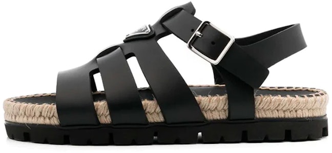 普拉達 皮革 搭扣平底 時尚涼拖 女款 黑色 Buy 普拉達 皮革 搭扣平底 時尚涼拖 女款 黑色