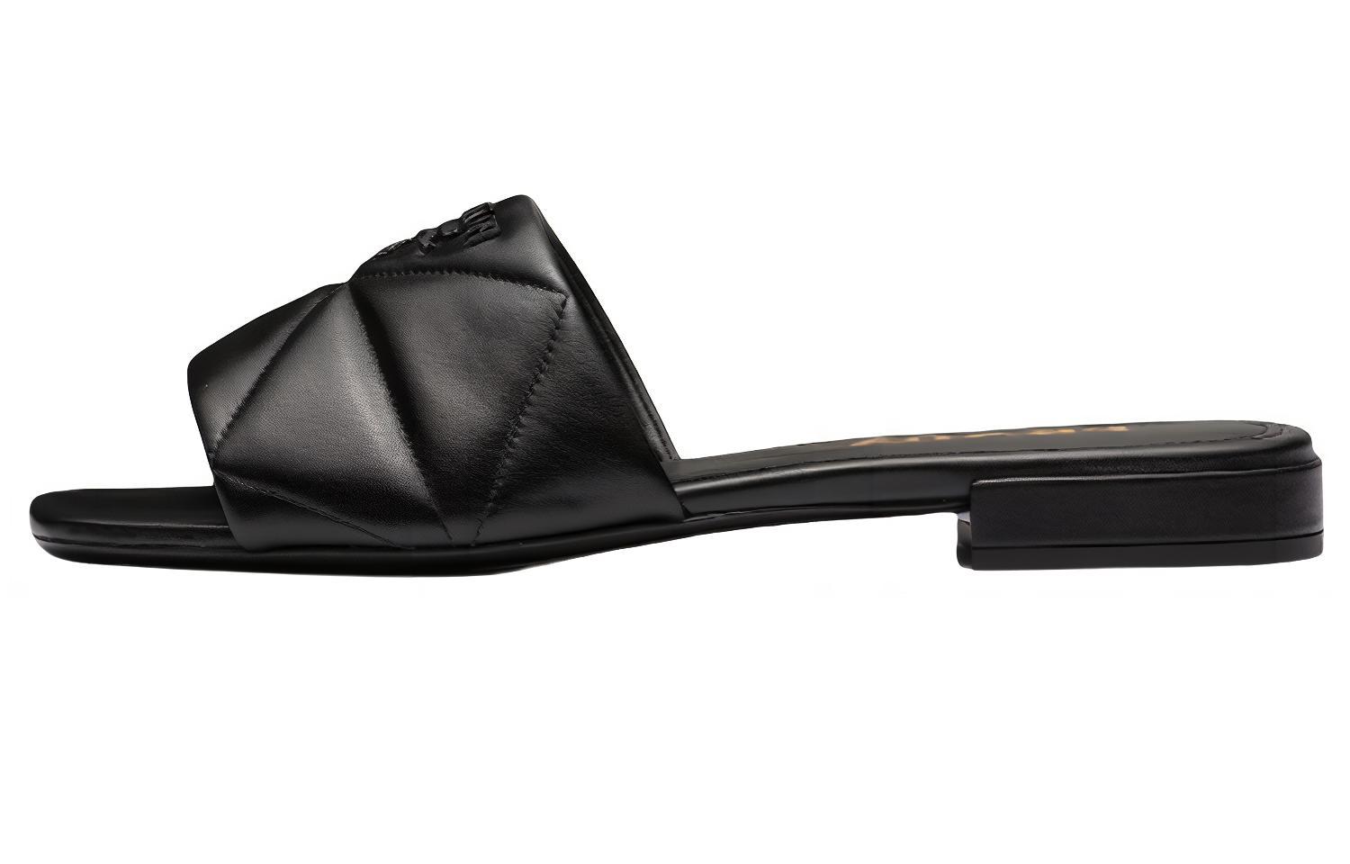 (Women) Prada Flat Leather Sandals 'Metal Logo - Black' 1XX583_038_F0002_F_B010