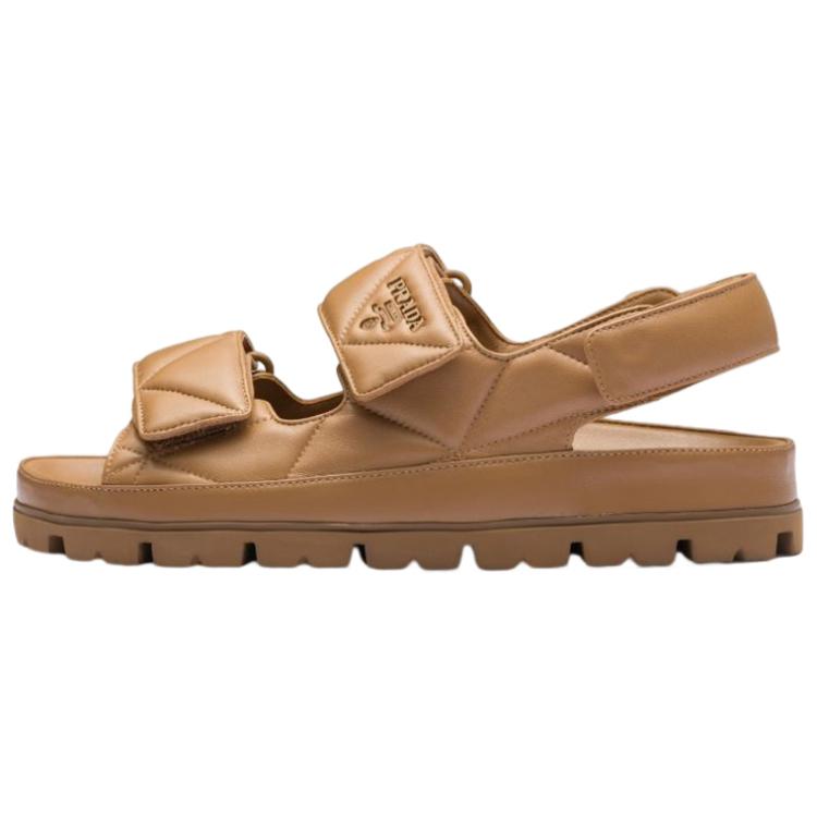 (W) Prada Flat Sandal 'Leather Logo - Brown'