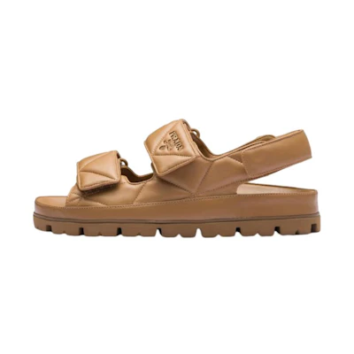 (W) Prada Flat Sandal 'Leather Logo - Brown'